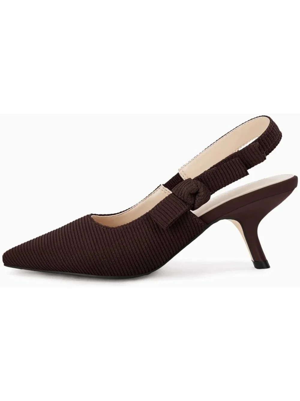 Women's Coffee Slingback Kitten Heels Closed Pointed Toe Pumps Dress Shoes